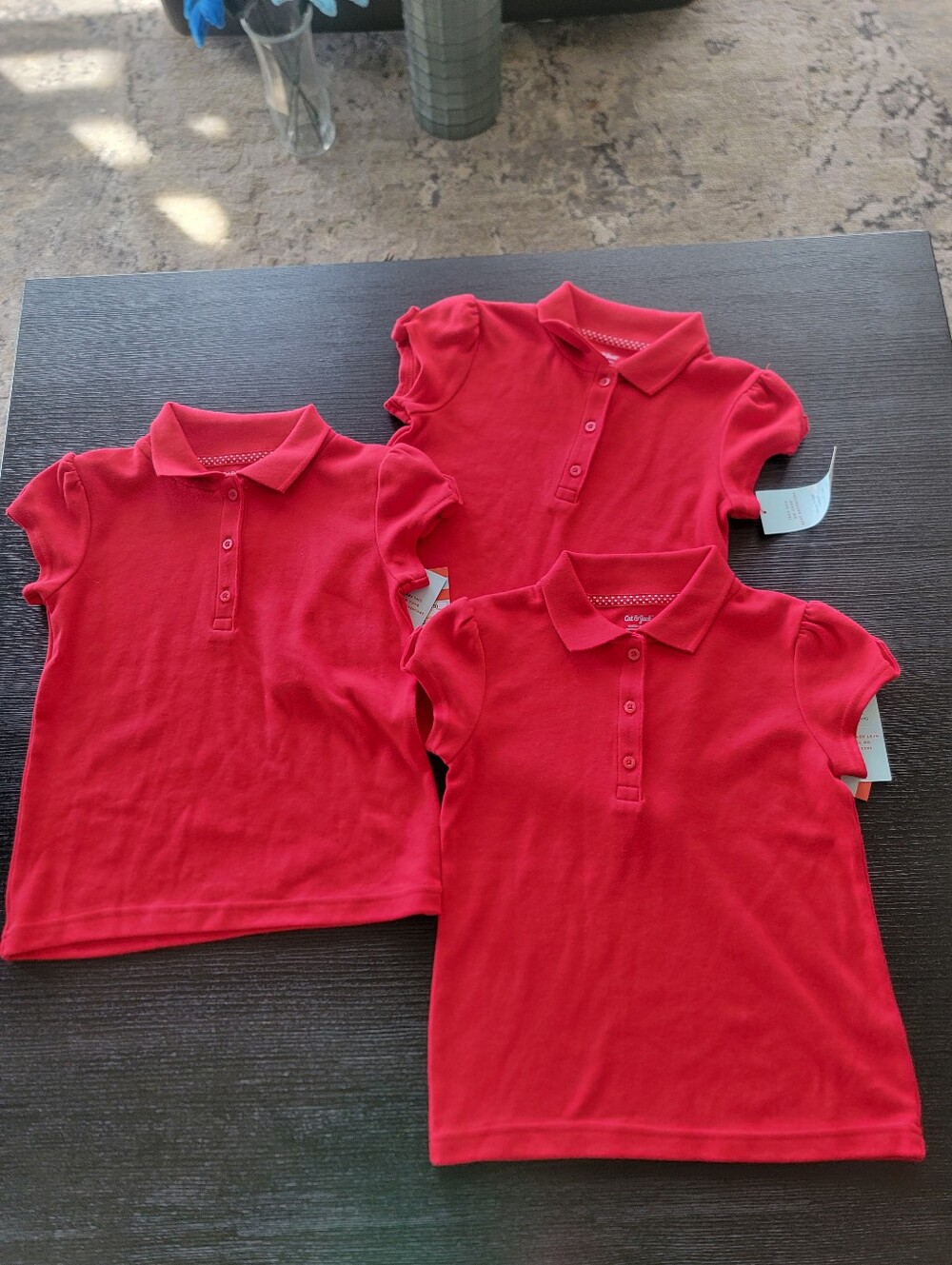 BUNDLE OF 3 XS(4/5) Girls Cat & Jack Uniform School w/ puff Sleeves Red shirts .